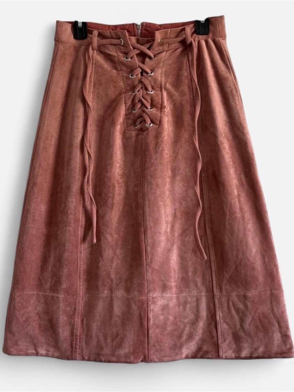 Gianni Bini Rose Pink Faux Suede Lace Up Midi Skirt L